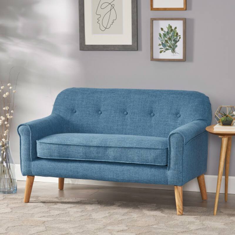 Roomfitters Mid-Century Loveseat Sofa, Upholstered Tufted Couch for Living Room, Modern Accent Seating, Muted Blue - Blue