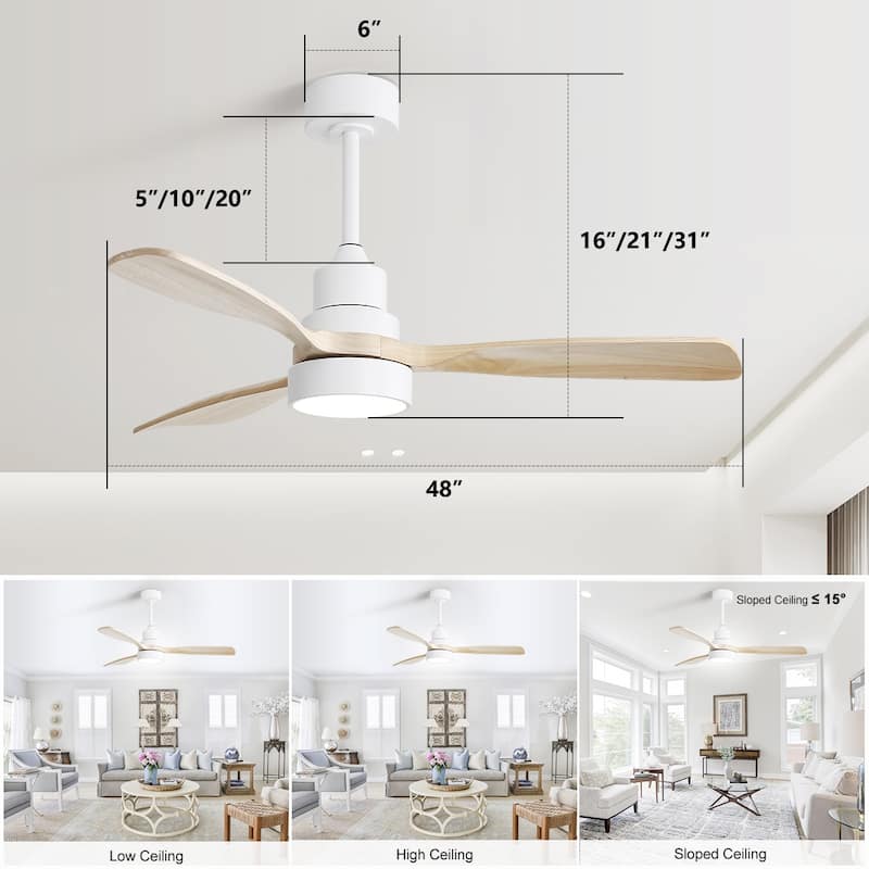 48 Inch Smart Wood Ceiling Fan with Light and Remote/App Control, Integrated LED Included