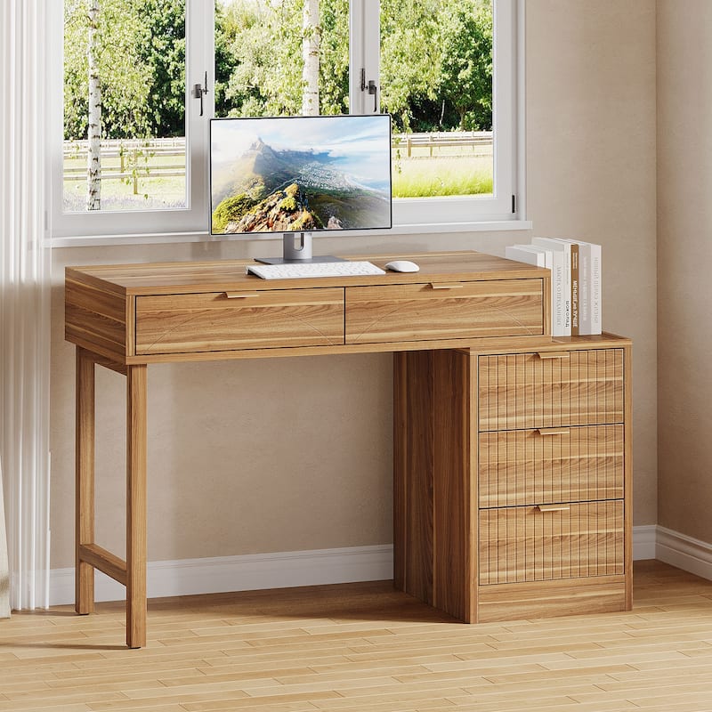 Reversible Computer Desk with 5 Drawers for Home Office