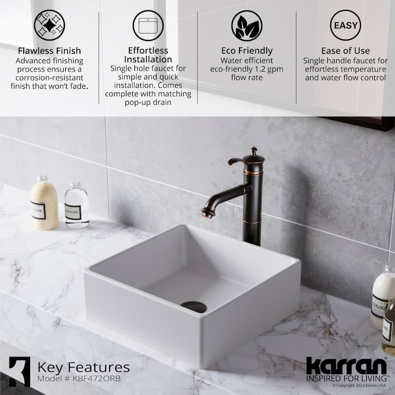 Karran Vineyard KBF472 Single-Handle Single Hole Vessel Bathroom Faucet with Matching Pop-up Drain