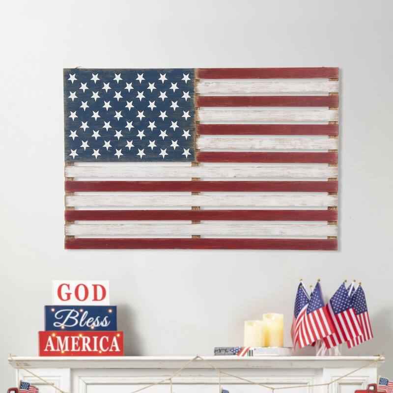 Glitzhome Wooden Patriotic National Flag or America Map Wall Decor