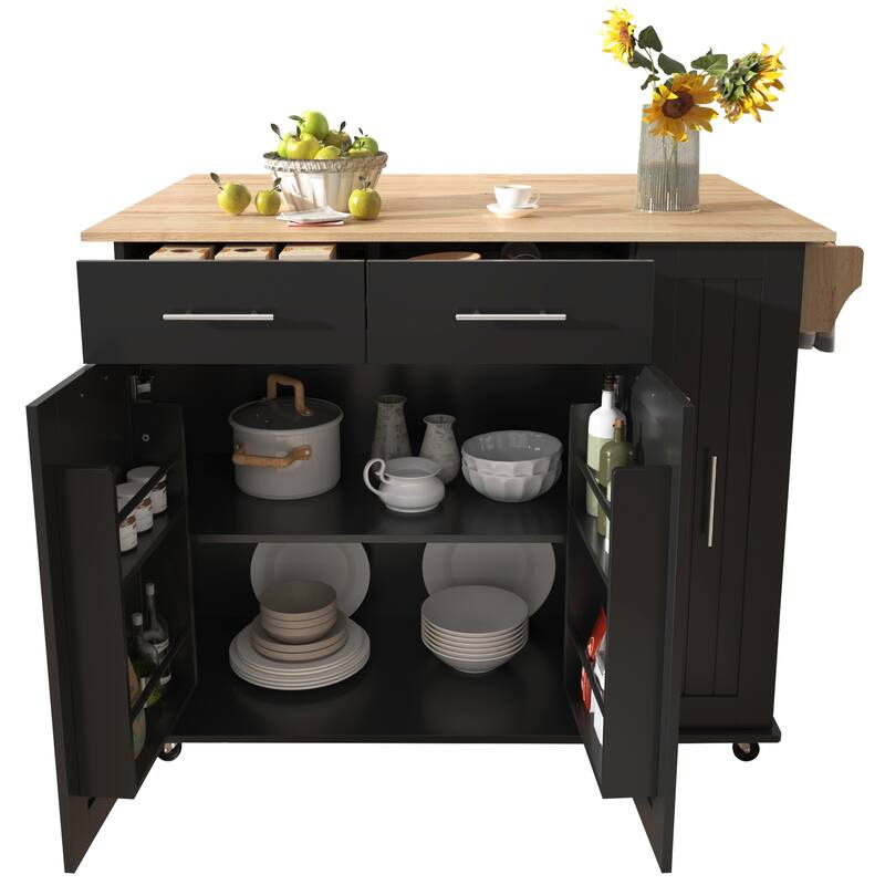 Kitchen Island with Drop Leaf, Towel Rack and 2 Drawers