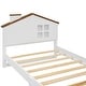 preview thumbnail 29 of 46, Bedroom Solid Wood Platform Bed House-Shaped Headboard Walnut Roof with LED Window Bed Frame Platform No Box Spring Needed