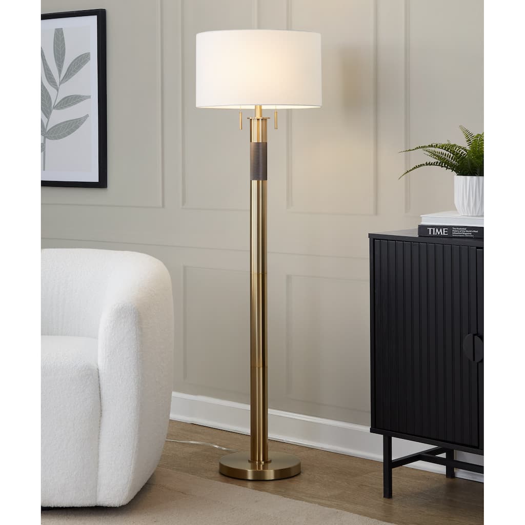 Trophy 62" Glam Floor Lamp In Gold Metal And White Linen Shade