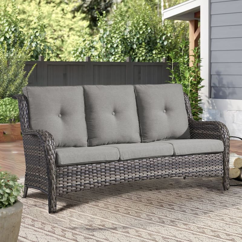 Pocassy 3-Seat Sofa Wicker Sofa Grey-Grey - Grey