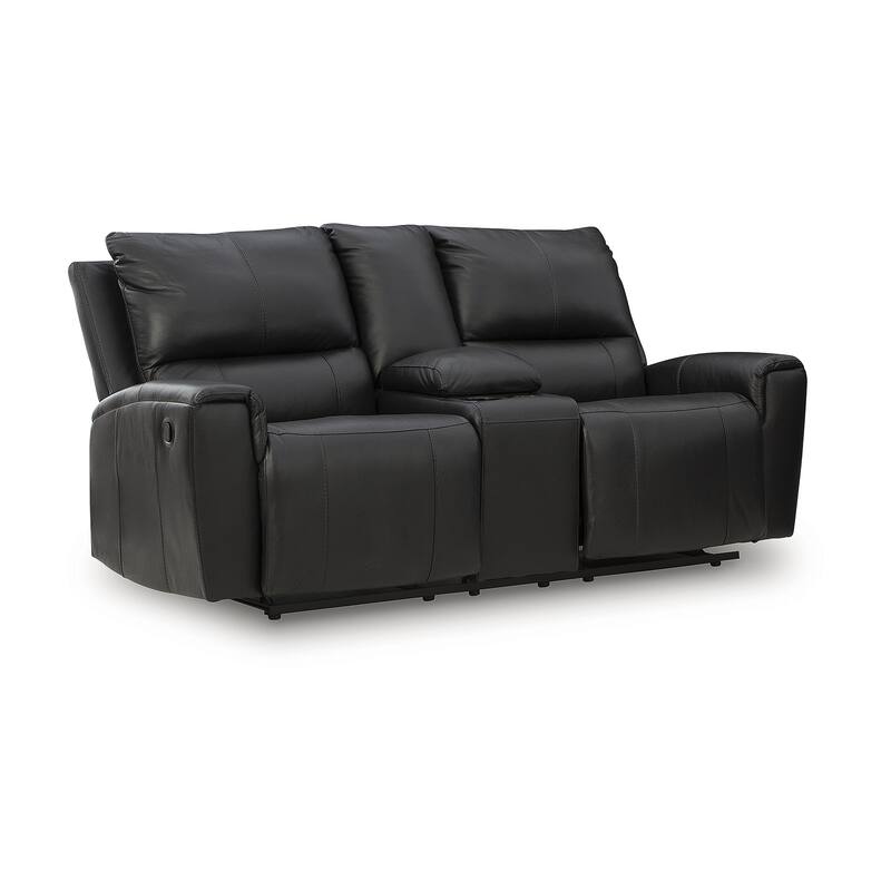 Signature Design by Ashley Glassmere Black Reclining Loveseat with Console - 74" W x 40" D x 40" H