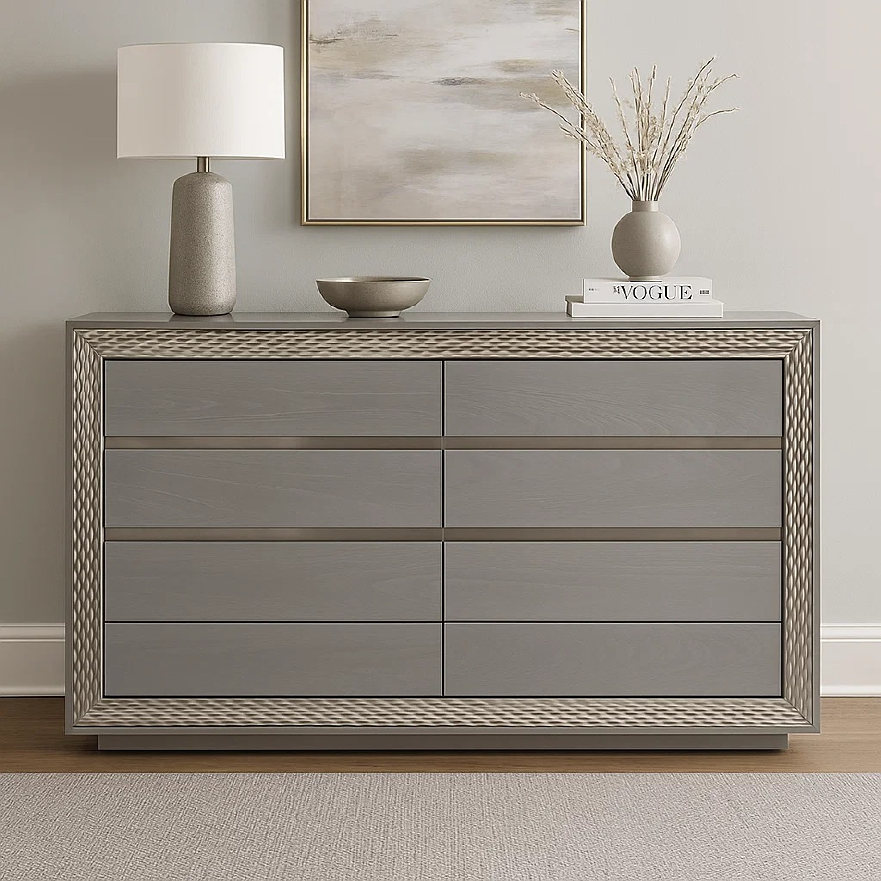 grey wide dresser Vino 6 Drawer | Gray Solid Wood Merch Nosto Test