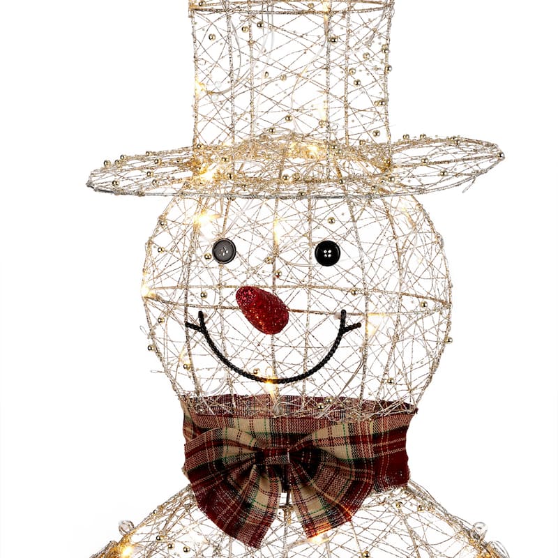 Alpine Corporation Gold Wire Holiday Décor Snowman with Warm White LED Lights