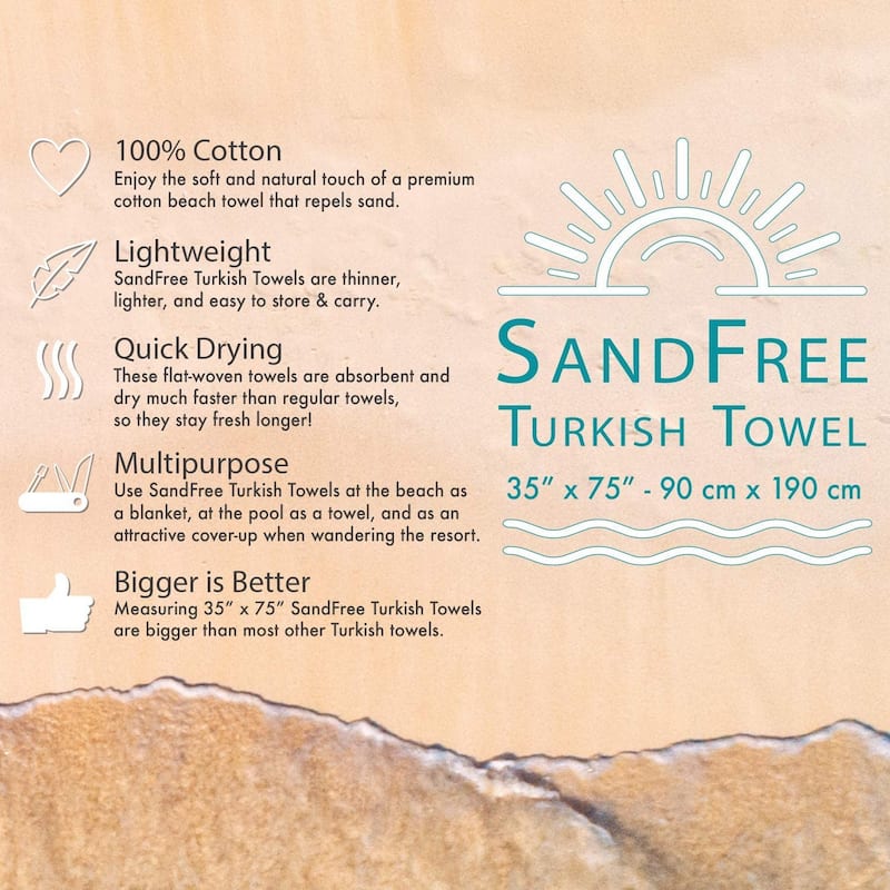 SandFree Cotton Oversized Turkish Beach Towel with Tassels - 35x75