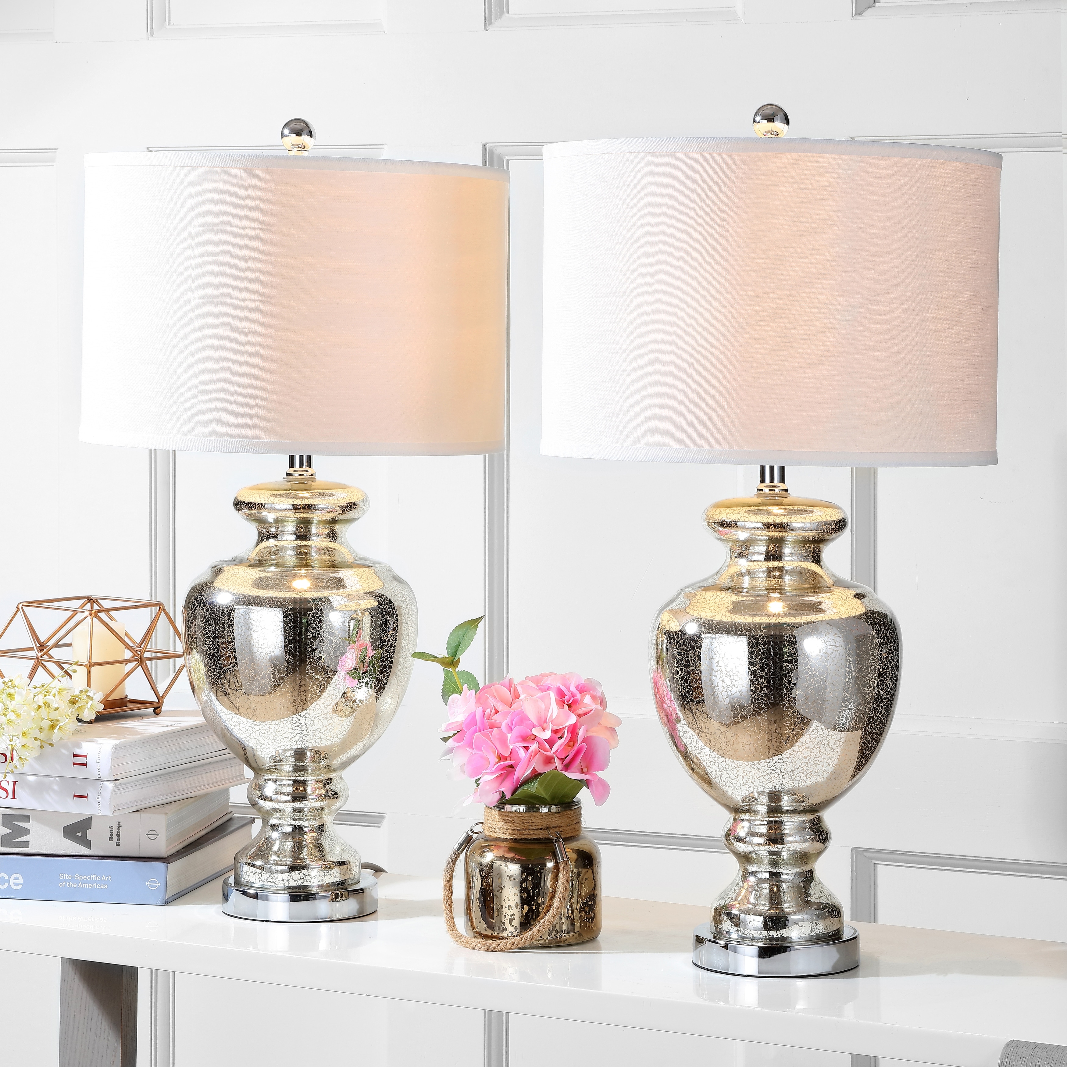 SAFAVIEH Lighting 28 inch Morocco Mercury Glass Table Lamp Set of 2 15 x15 x28