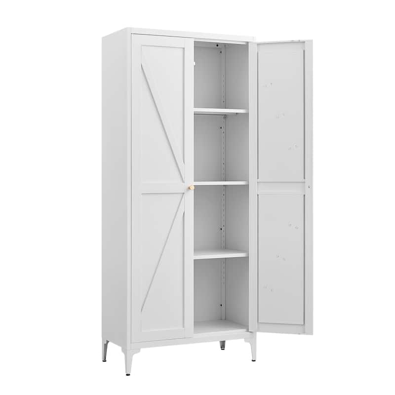 2 Doors Metal Storage Cabinet Kitchen Pantry Cabinet With Adjustable Shelves Tall Steel Cabinet Locker