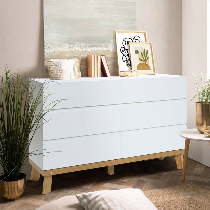 White 6 Drawer Dresser - Modern Wood Storage Chest for Bedroom, Living Room