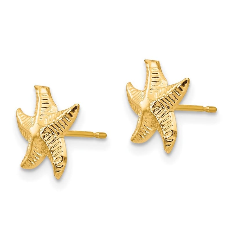 Curata 14k Yellow Gold Textured Polished StarFish Post Earrings (18mmx10mm)
