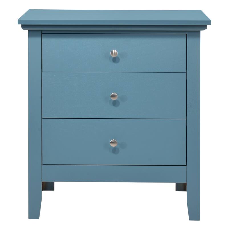 3-Drawer Teal Nightstand with Real Wood Veneers and English Dovetail Drawers, 26 Inch Bedside Table