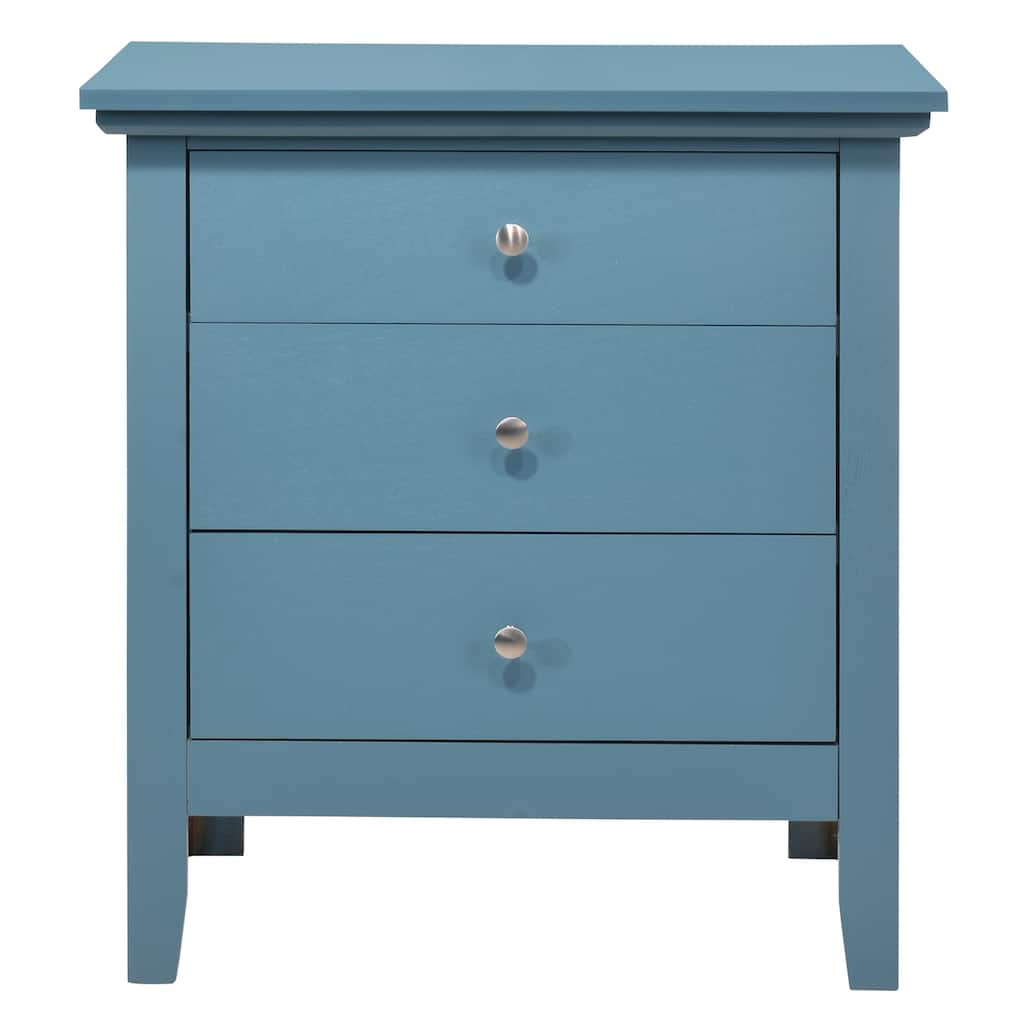 3-Drawer Teal Nightstand with Real Wood Veneers and English Dovetail Drawers, 26 Inch Bedside Table