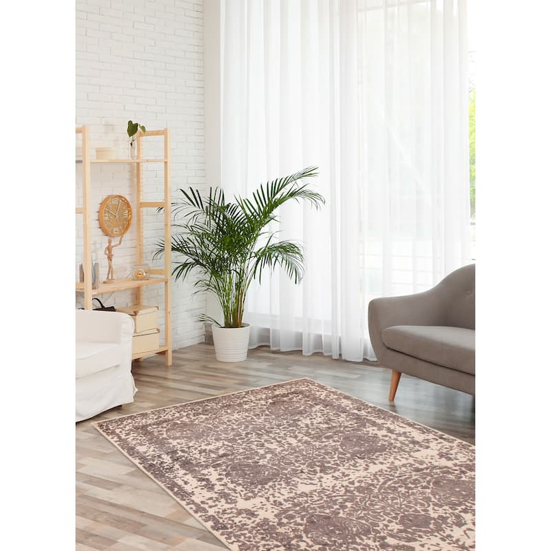 ECARPETGALLERY Hand-knotted Heritage Cream, Dark Grey Silk, Wool Rug - 5'7 x 8'10