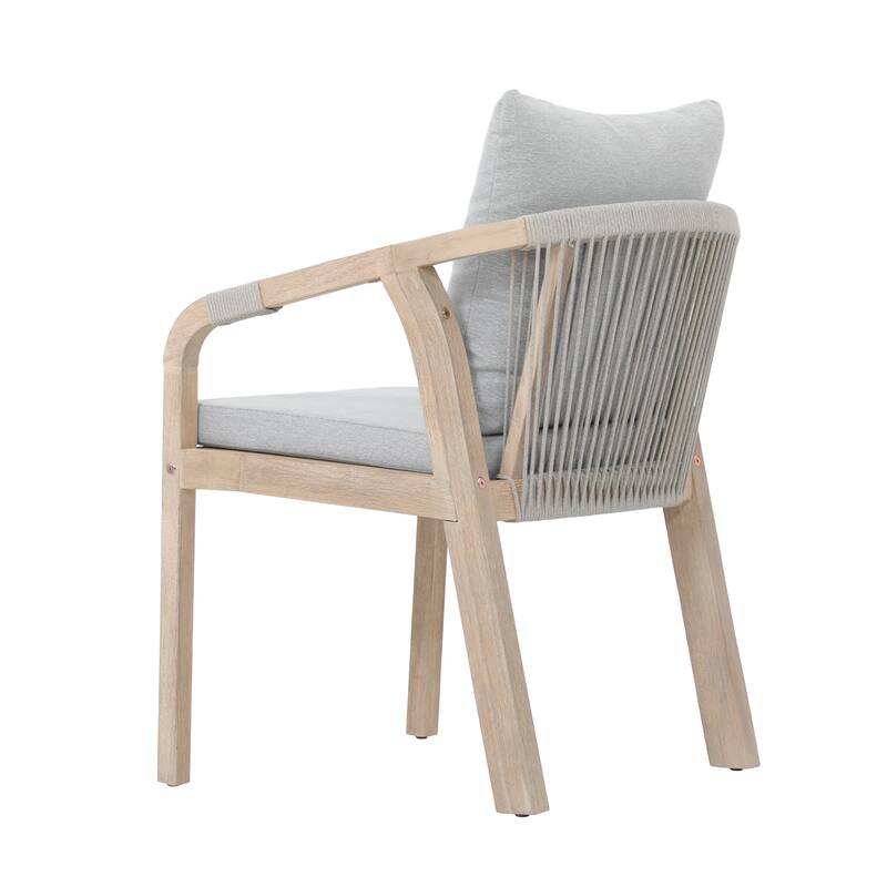 Acacia Wood Outdoor Dining Chairs with Rope Back, Set of 2