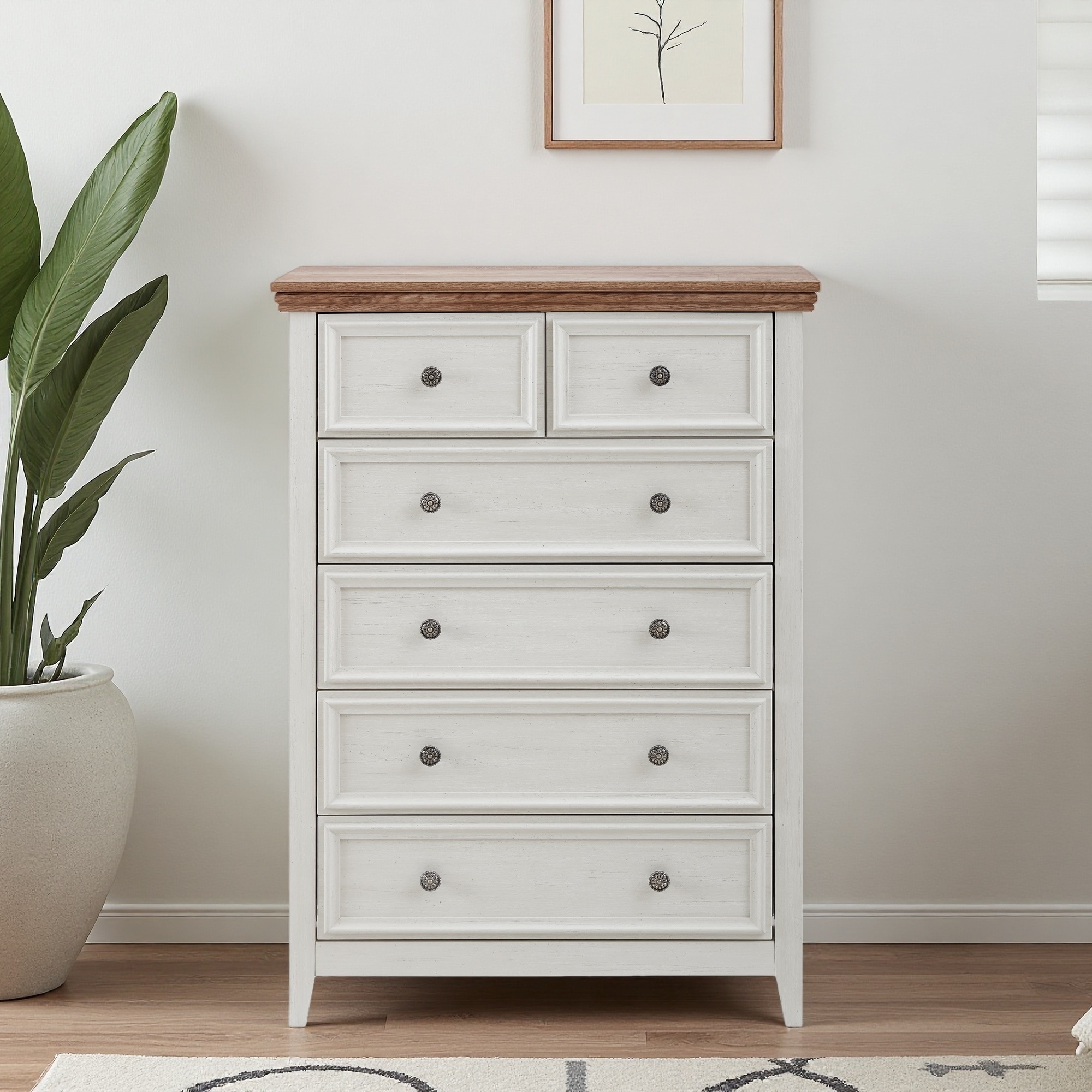 Wood 6-Drawer Dresser with Vintage Carved Handles