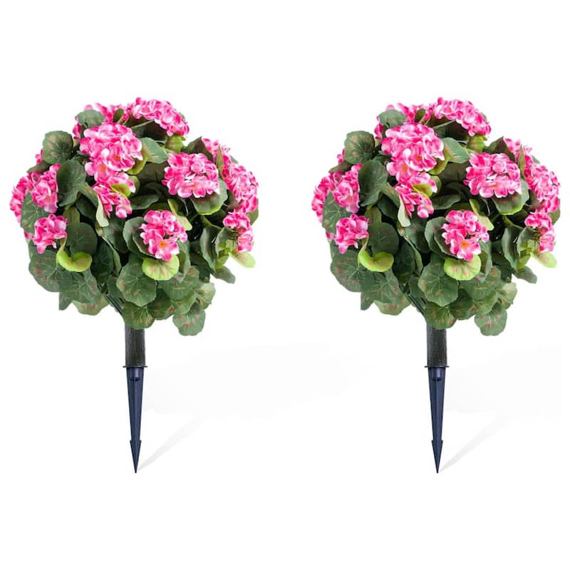 Set of 2 Artificial Topiary Ball Trees with Metal Stakes with Begonia Flowers - 2 pcs - Pink