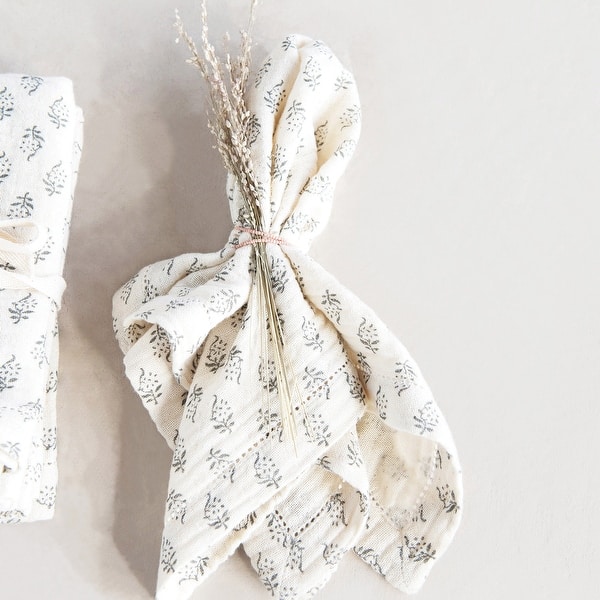 Cotton Napkins with Printed Floral Pattern, Set of 4