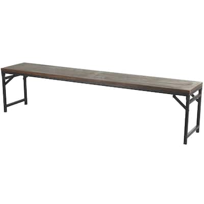Teak Wood Long Home Bench with Black Metal Legs - Dark Brown - Roche River Decor