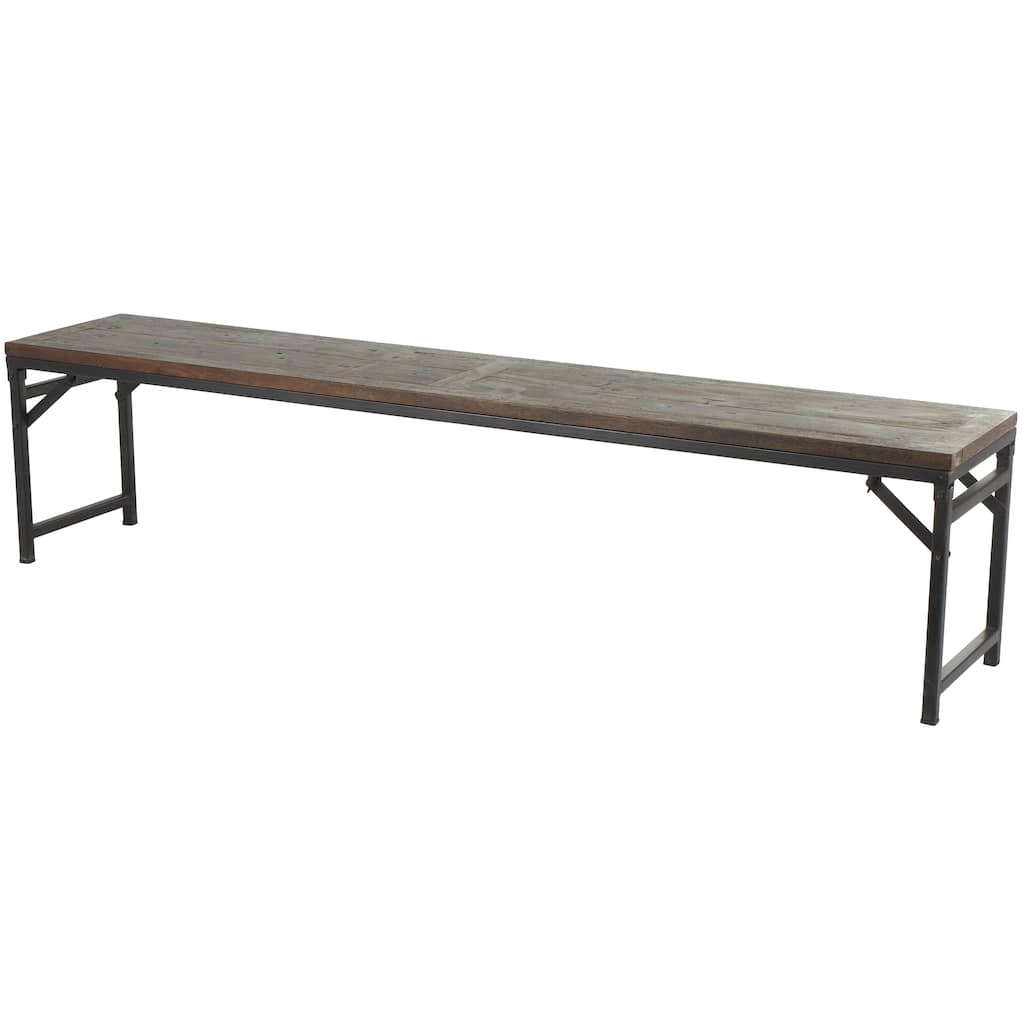 Teak Wood Long Home Bench with Black Metal Legs - Dark Brown - Roche River Decor