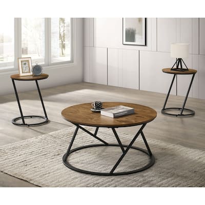 Furniture of America Drevi Modern 3-Piece Wood Round Coffee Table Set
