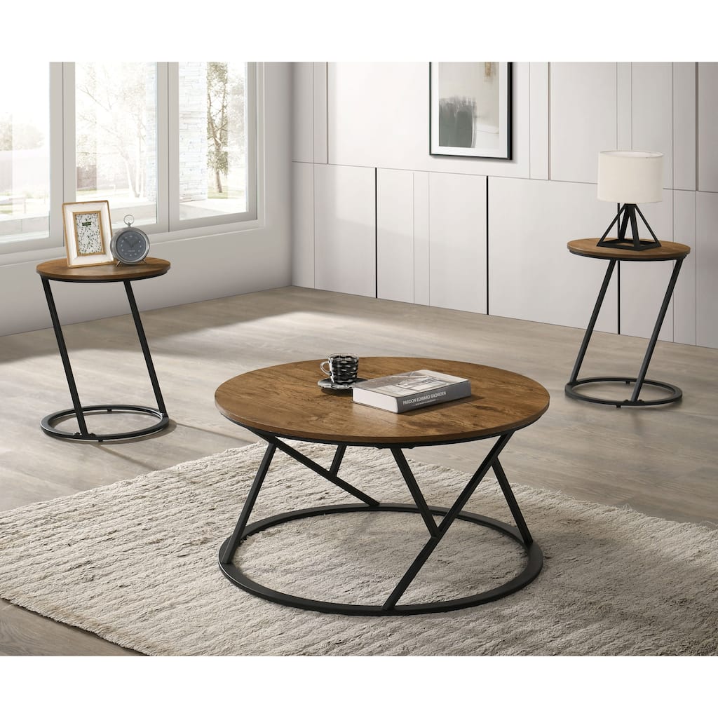 Furniture of America Drevi Modern 3-Piece Wood Round Coffee Table Set