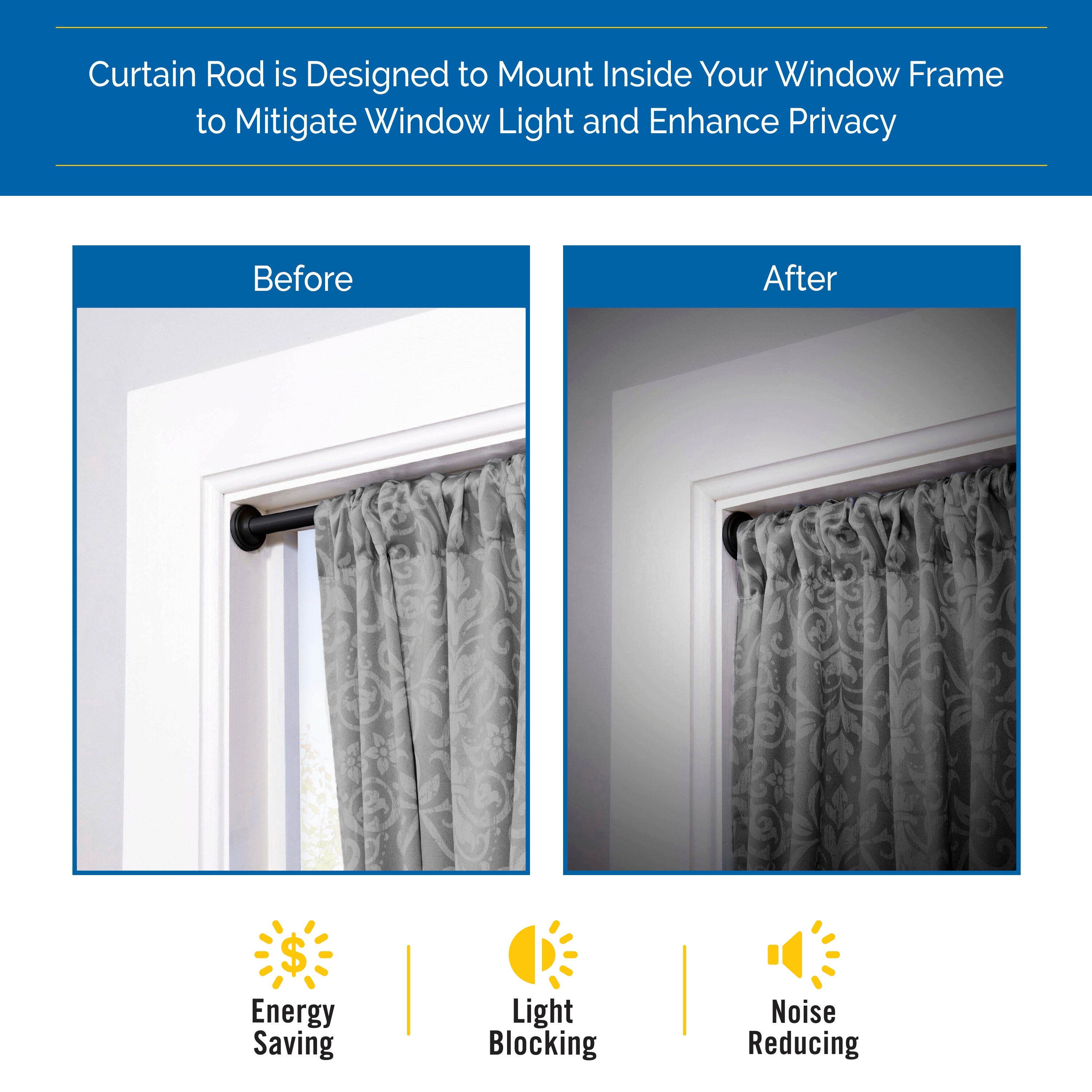 Sun Zero 5/8 Inch Adjustable Room Darkening Tension Rod 28 to 60 Inches-image