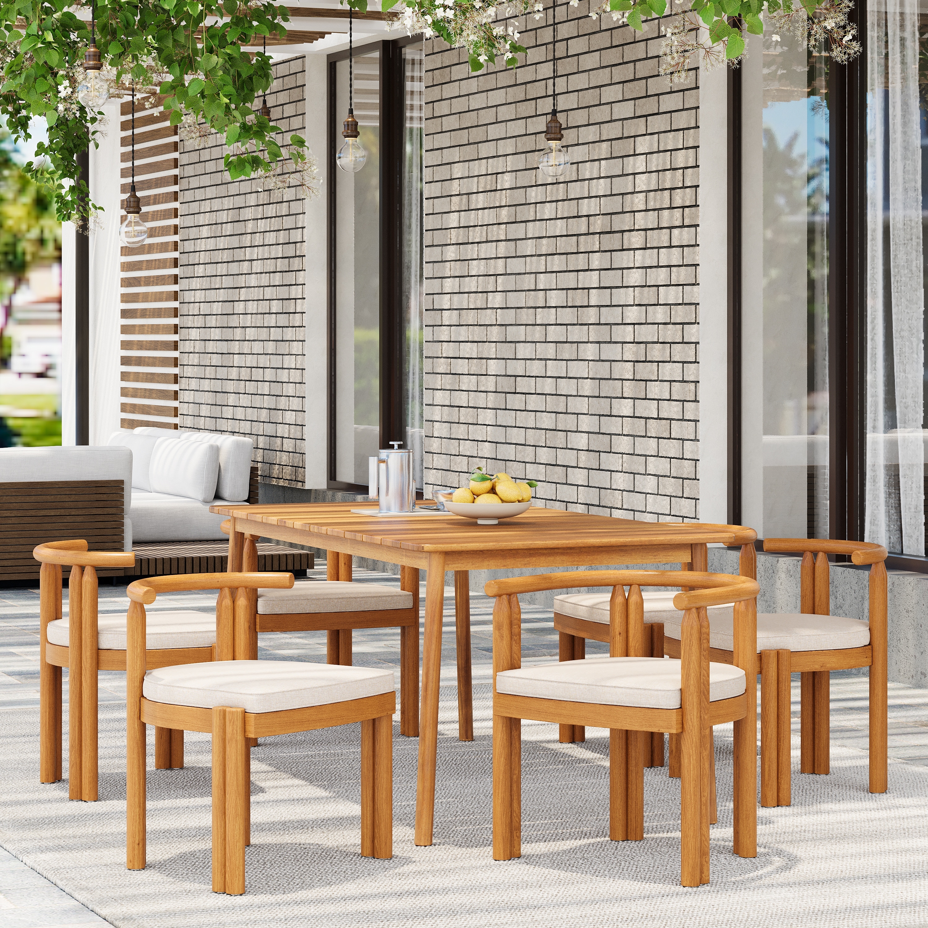 Christopher Knight Home - Elysant Acacia Wood Outdoor 7 Piece Dining Set with Polyester Cushion - 7 Piece