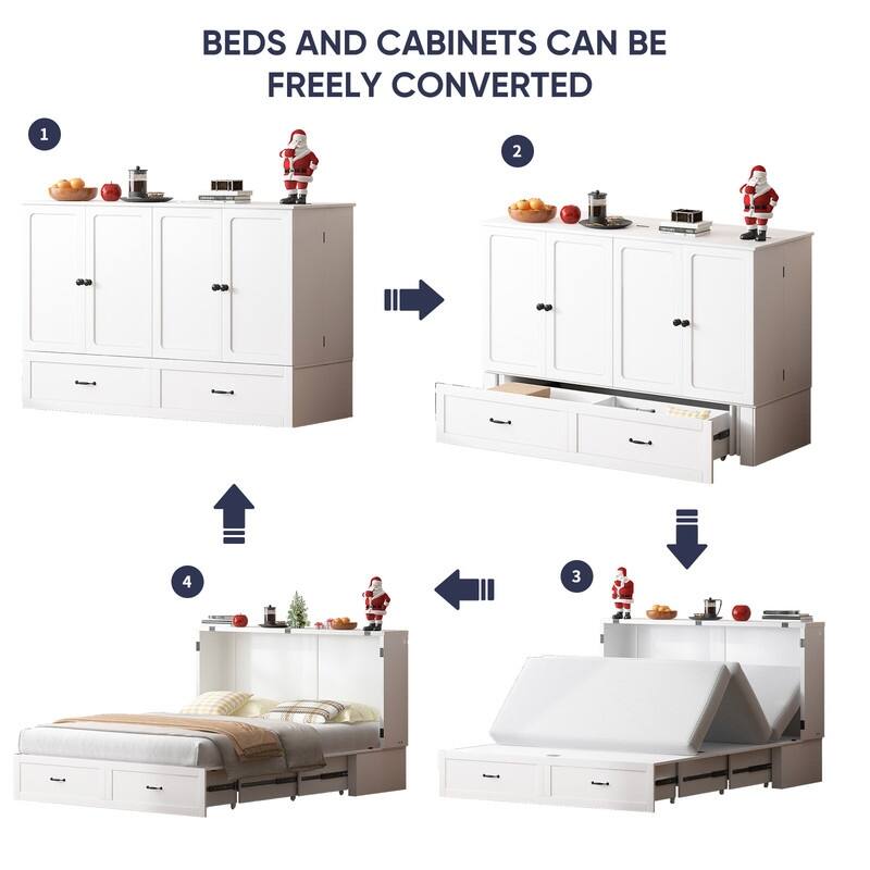 Mixoy Modern Murphy Bed Queen Size with Charging,Optional Mattress