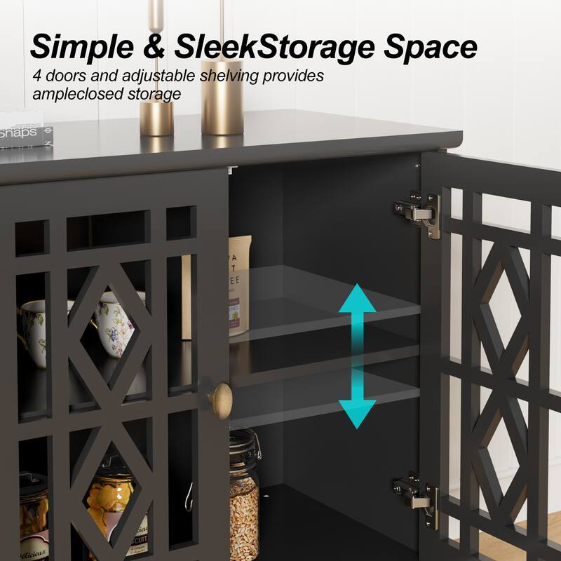 Buffet Cabinet with Storage with 4 Doors Skeletonized Coffee Bar Cabinet Sideboard