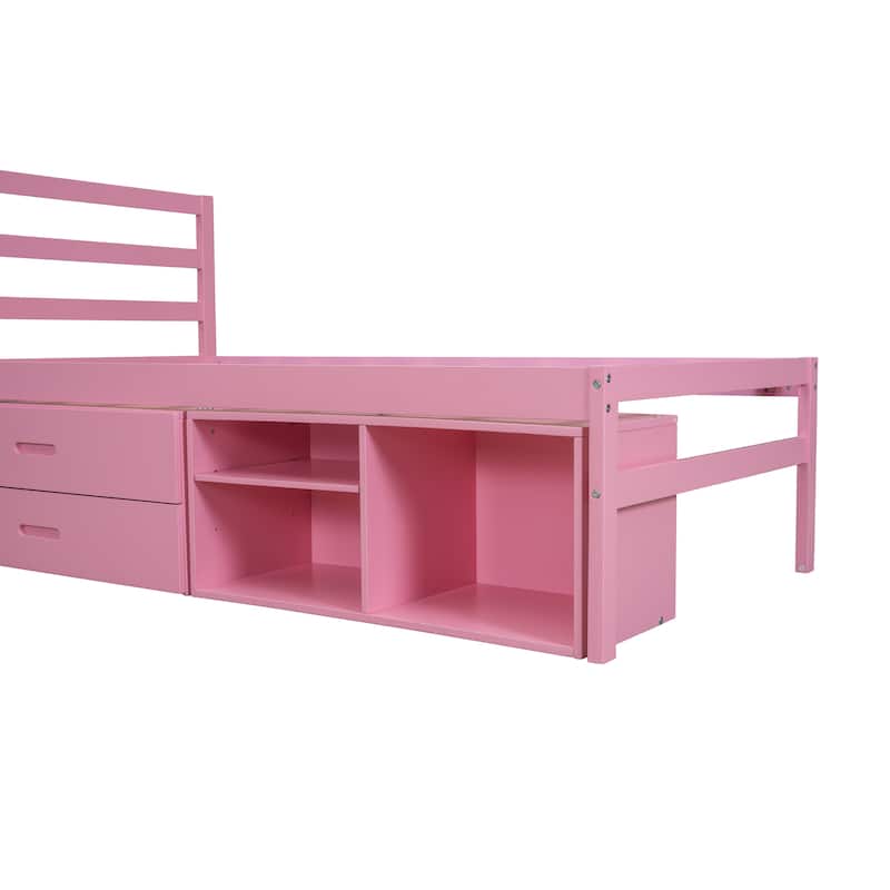 Wood Bed with Removable Storage Shelves