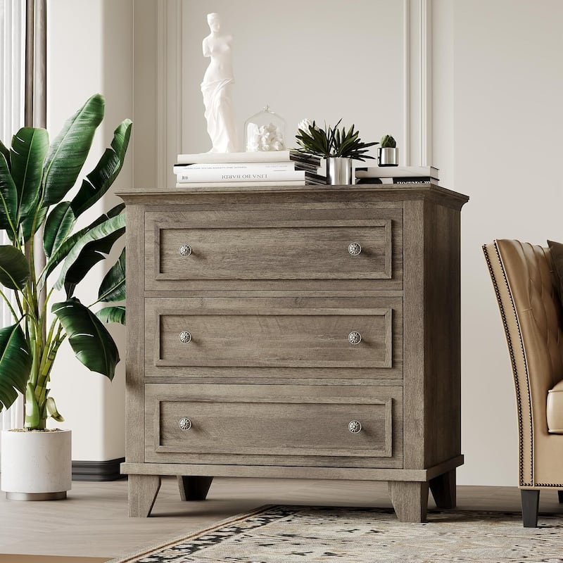 3 Drawer Dresser, Wooden Storage Chest of Drawers for Bedroom, Living Room, Hallway - Grey