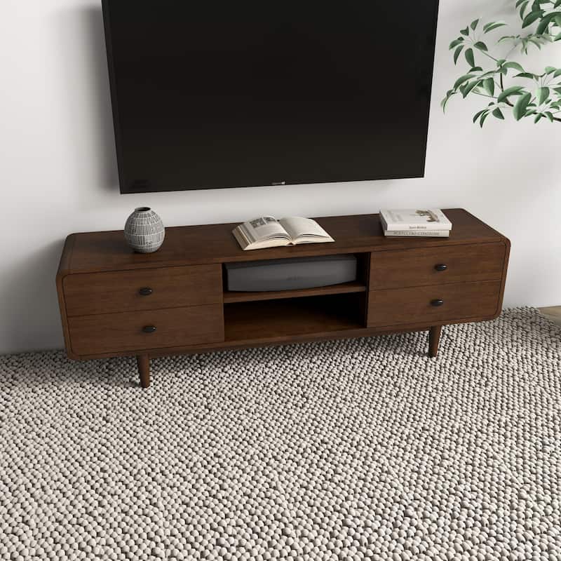 Seamore Mid Century Modern High Profile Solid Wood Universal TV Media Stand, Entertainment Unit up to 60 inch Wide - 65 Inc 4 Drawers