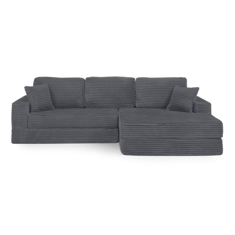L Shape Modular Sectional Sofa with Chaise Lounge, Corduroy Foldable Sectional Sofa, Compression Sofa, Unfold into a Bed