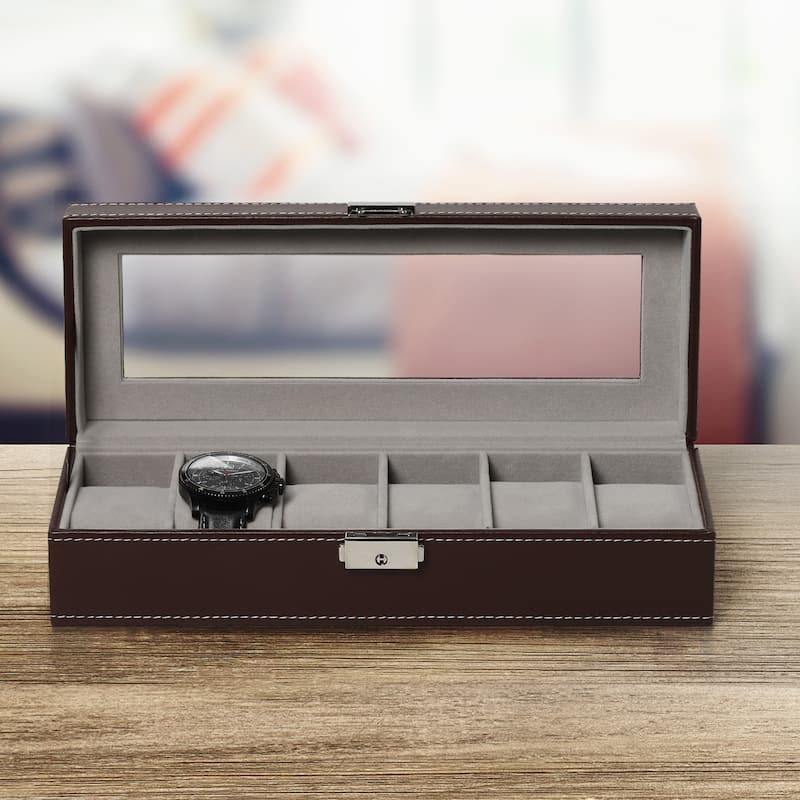 6 Slot Watch Display Case Watch Box Organizer, Father's Day Gift Watch Holder Organizer