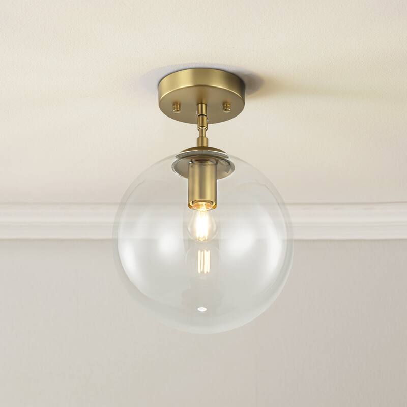 1-Light Modern Gold Dome Orb Pendant Island Light with Clear Glass Globe Bubble Shade