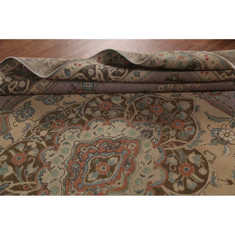 Gray Geometric Tabriz Persian Vintage Area Rug Handmade Wool Carpet - 9'10"x 12'11"