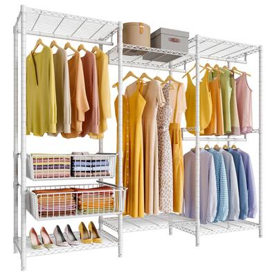 V10 Medium Metal Heavy Duty Clothes Rack, Freestanding Closet Wardrobe Clothing Rack with 2 Slid Baskets, Max Load 790lbs