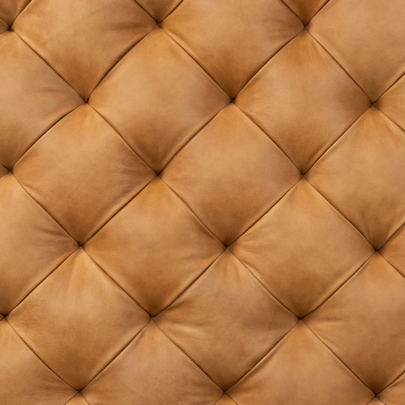 Poly & Bark Turin Ottoman in Cognac Tan with Wood Legs - Full Grain Genuine Italian Leather