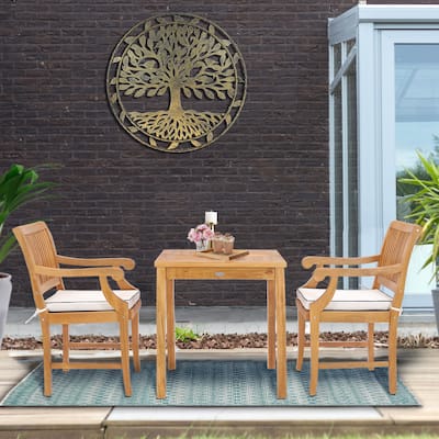 Chic Teak 3 Piece Teak Wood Florence Intimate Bistro Dining Set including 27" Square Table and 2 Arm Chairs