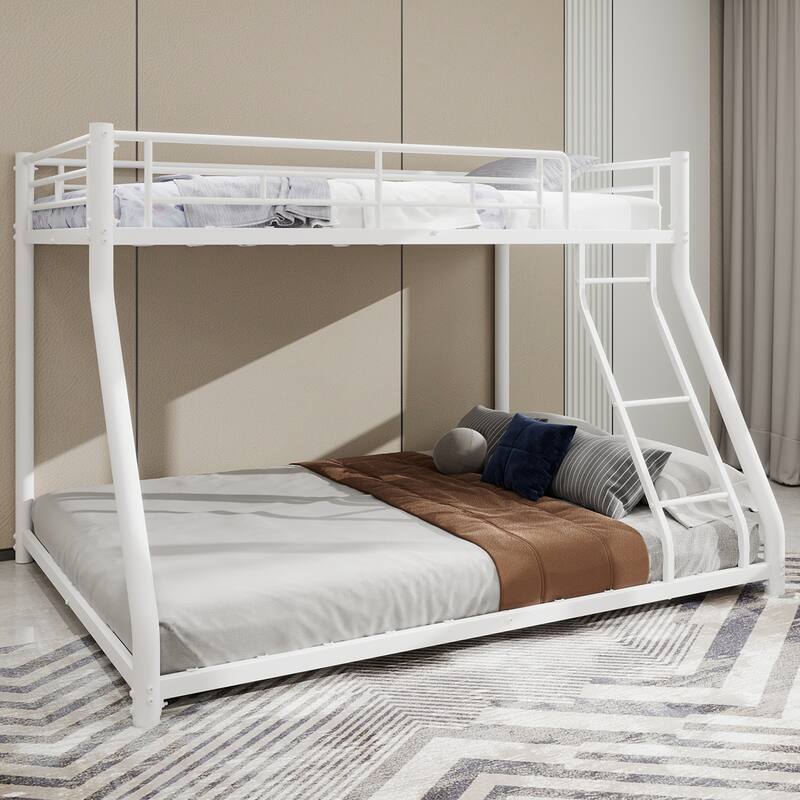 Metal Bunk Bed Twin Over Full Size with Removable Stairs