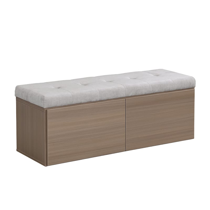 Wooden Shoe Storage Bench Entryway Tufting Bench w/ Adjustable Shelves聽