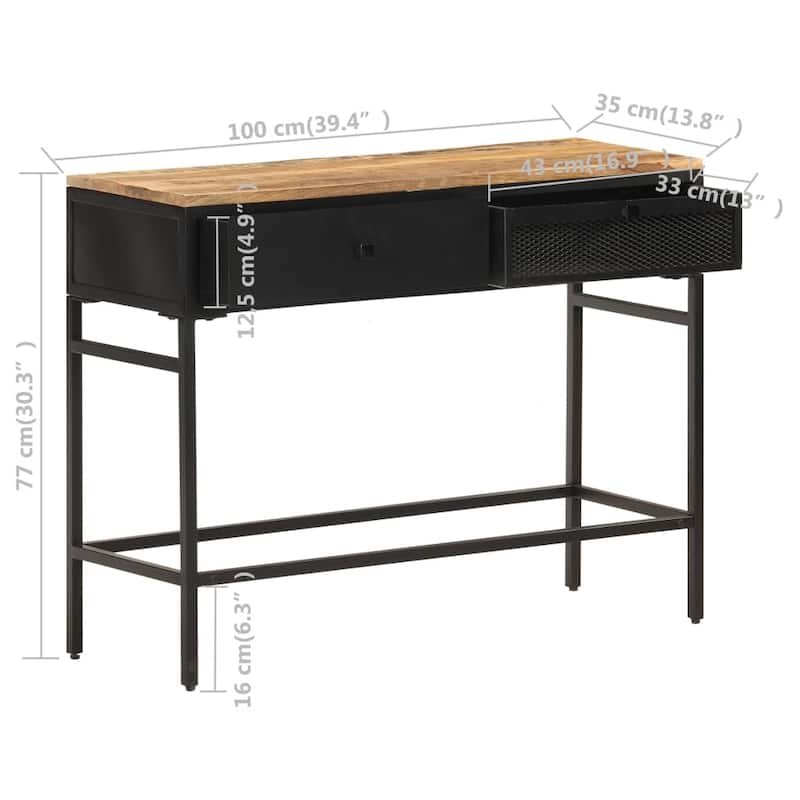 vidaXL Sideboard 39.4"x13.8"x30.3" Solid Rough Mango Wood