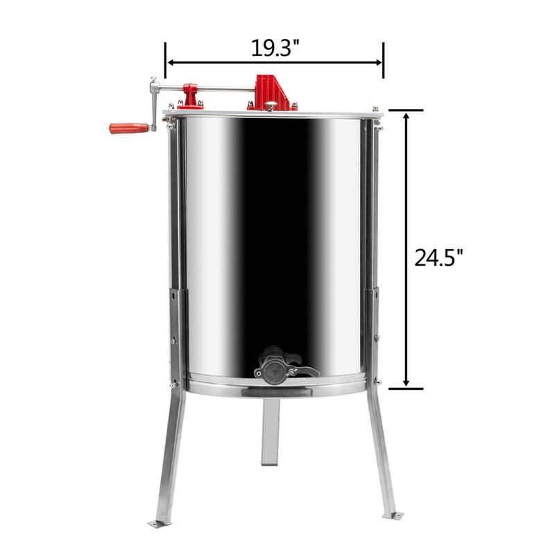 2 Frames Stainless Steel Manual Honey Extractor with Holder Silver