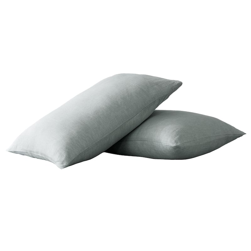 Set of Two Blue Linen Standard Pillowcases