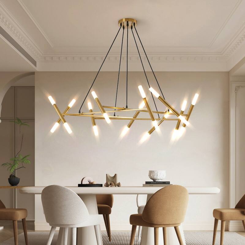 Modern Chandelier Light Fixture, Branch Design with Frosted Tubes, Black Cords, Adjustable Height Pendant Light for Dining Room