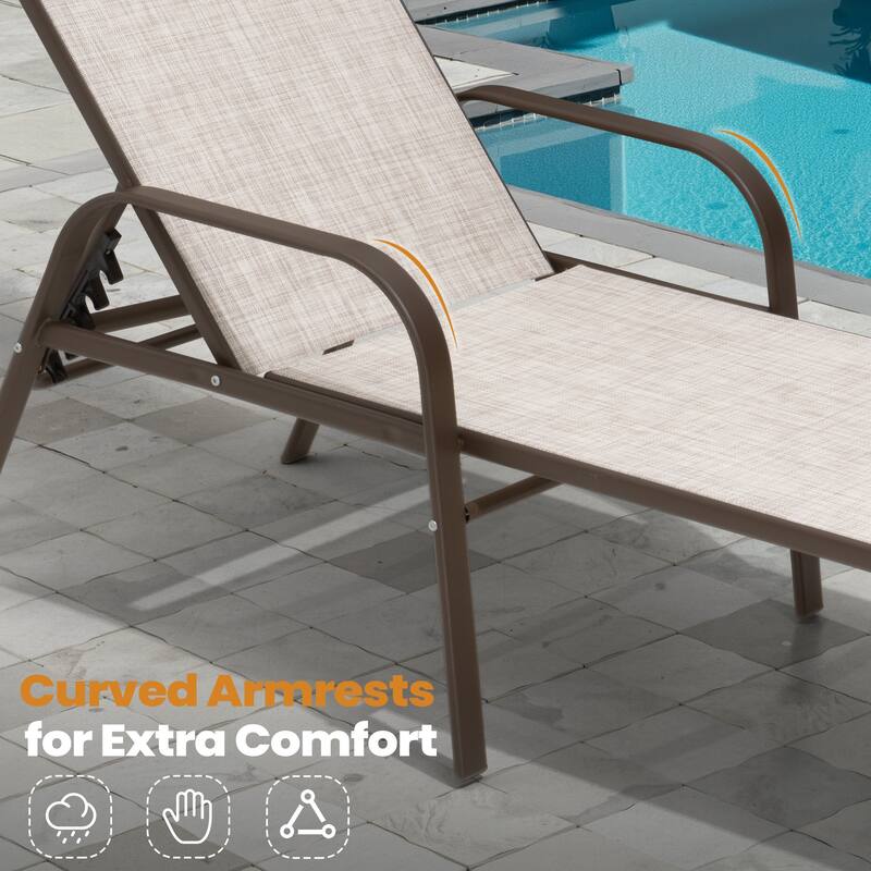 Outdoor Patio Adjustable Back Chaise Lounges Chairs with Arms(Set of 2 )