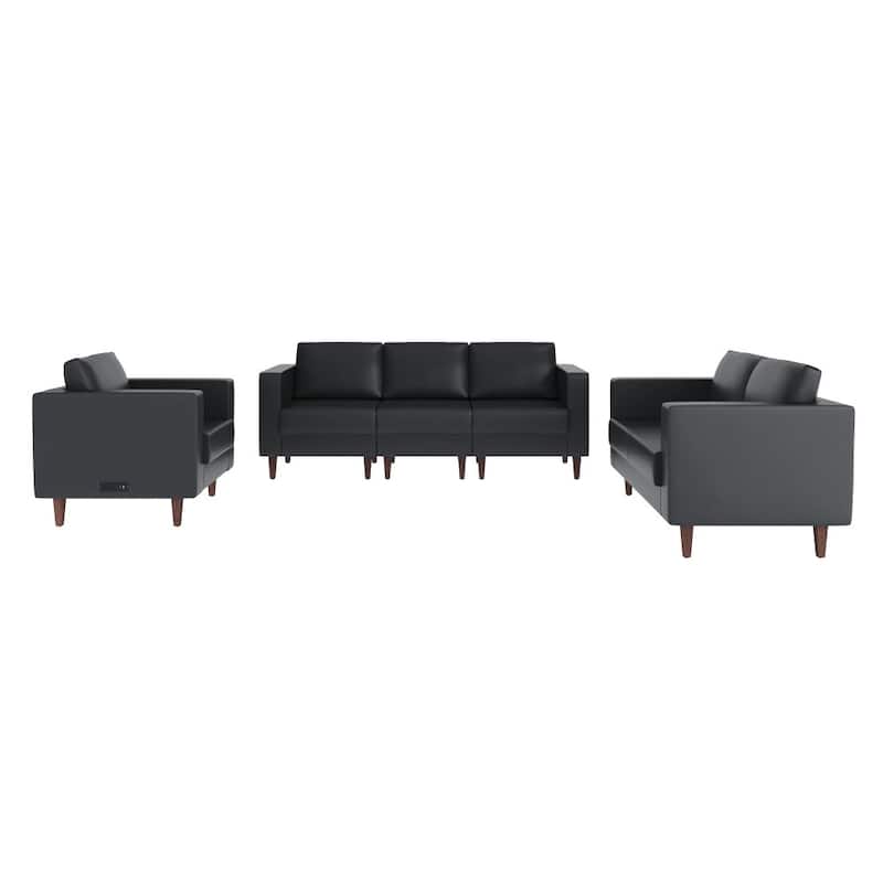 3 PC Commercial Seating Set with Outlets/USB/USB-C Ports - 56.5"W x 31.25"D x 32.5"H - Black